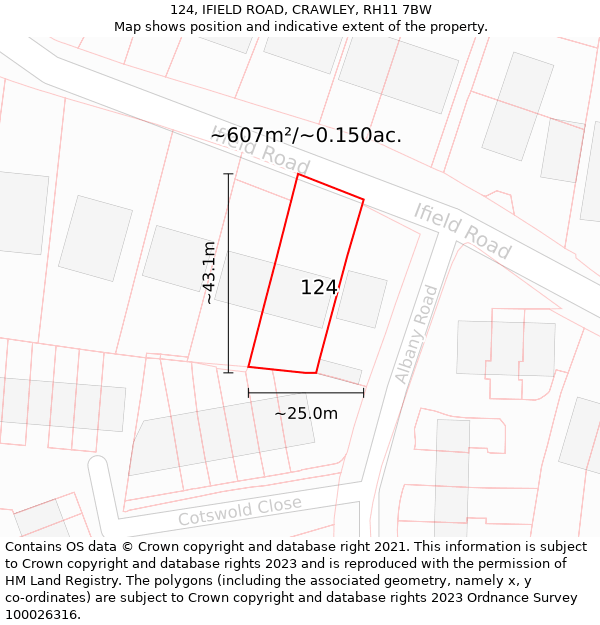 124, IFIELD ROAD, CRAWLEY, RH11 7BW: Plot and title map