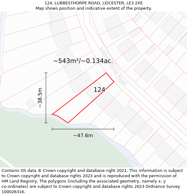 124, LUBBESTHORPE ROAD, LEICESTER, LE3 2XE: Plot and title map