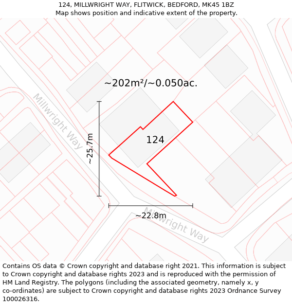 124, MILLWRIGHT WAY, FLITWICK, BEDFORD, MK45 1BZ: Plot and title map