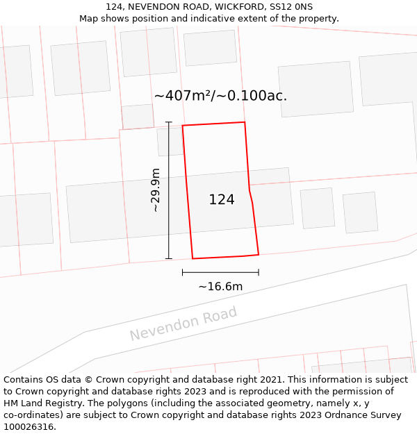 124, NEVENDON ROAD, WICKFORD, SS12 0NS: Plot and title map