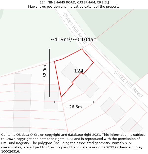 124, NINEHAMS ROAD, CATERHAM, CR3 5LJ: Plot and title map