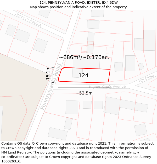 124, PENNSYLVANIA ROAD, EXETER, EX4 6DW: Plot and title map