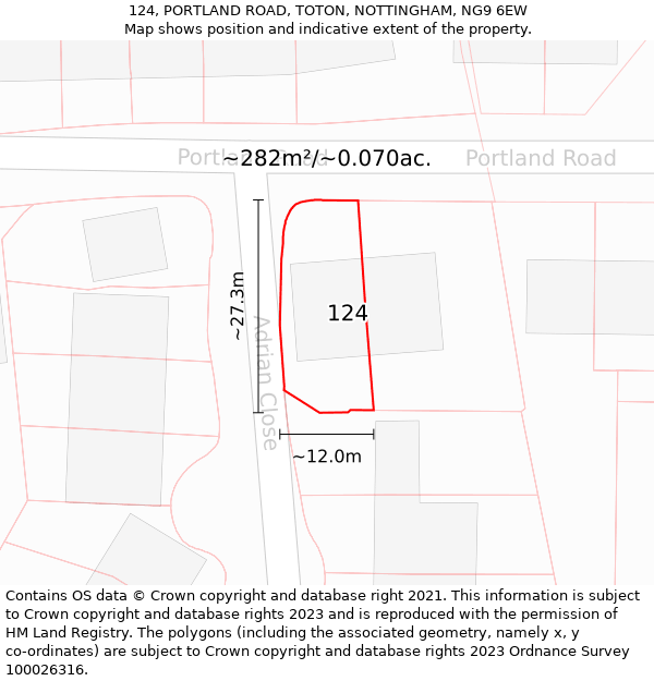 124, PORTLAND ROAD, TOTON, NOTTINGHAM, NG9 6EW: Plot and title map