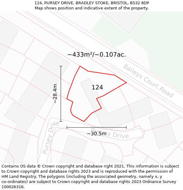 124, PURSEY DRIVE, BRADLEY STOKE, BRISTOL, BS32 8DP: Plot and title map