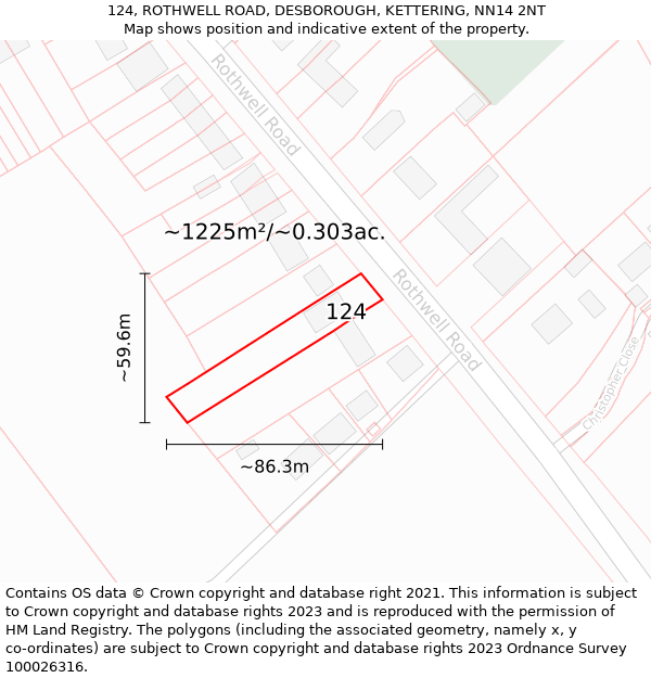 124, ROTHWELL ROAD, DESBOROUGH, KETTERING, NN14 2NT: Plot and title map