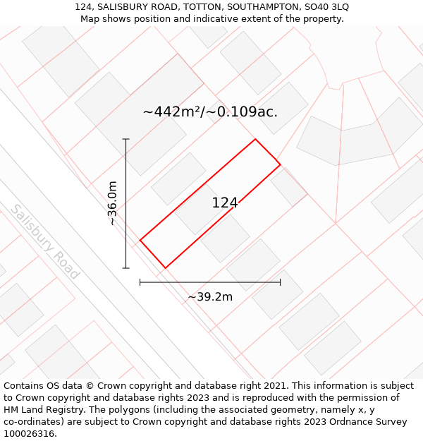 124, SALISBURY ROAD, TOTTON, SOUTHAMPTON, SO40 3LQ: Plot and title map