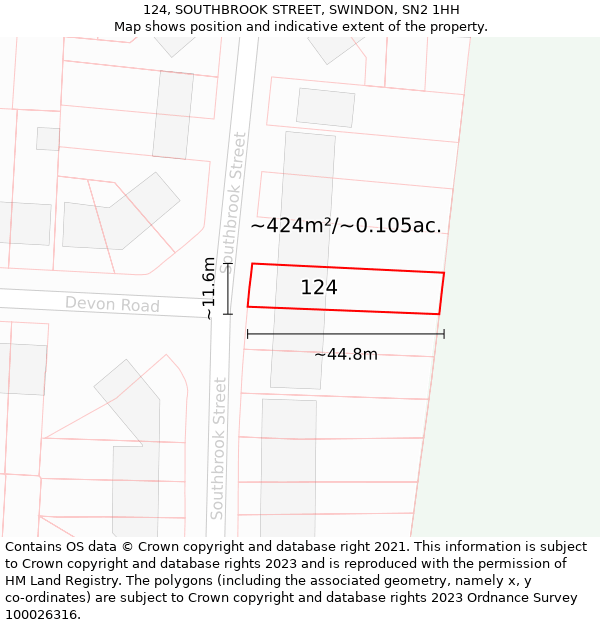 124, SOUTHBROOK STREET, SWINDON, SN2 1HH: Plot and title map