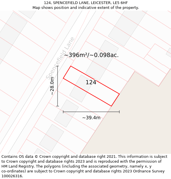124, SPENCEFIELD LANE, LEICESTER, LE5 6HF: Plot and title map