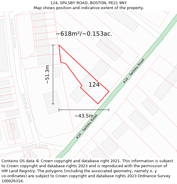 124, SPILSBY ROAD, BOSTON, PE21 9NY: Plot and title map