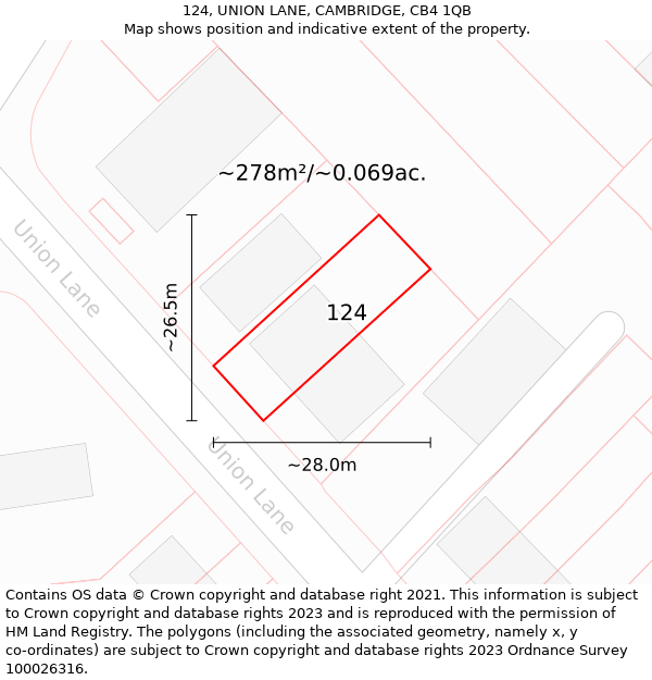 124, UNION LANE, CAMBRIDGE, CB4 1QB: Plot and title map