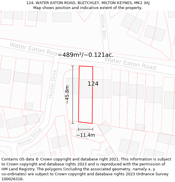 124, WATER EATON ROAD, BLETCHLEY, MILTON KEYNES, MK2 3AJ: Plot and title map