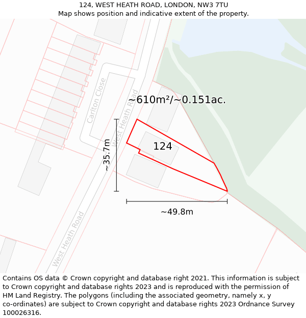 124, WEST HEATH ROAD, LONDON, NW3 7TU: Plot and title map