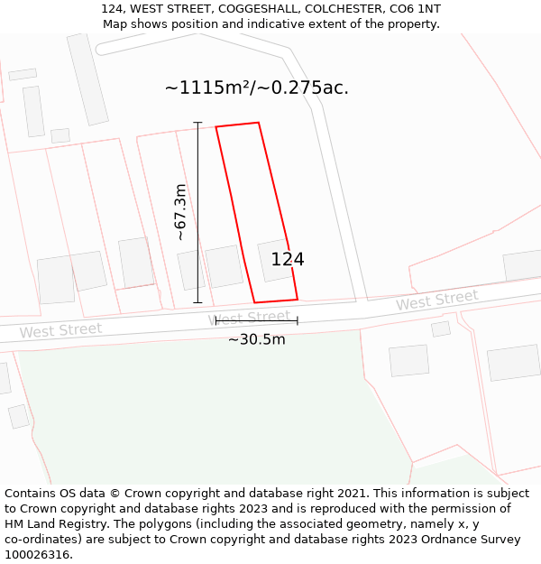 124, WEST STREET, COGGESHALL, COLCHESTER, CO6 1NT: Plot and title map