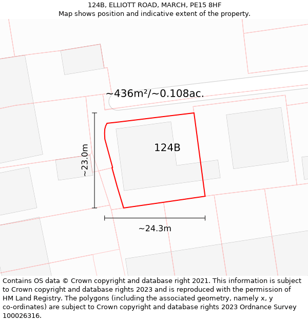 124B, ELLIOTT ROAD, MARCH, PE15 8HF: Plot and title map