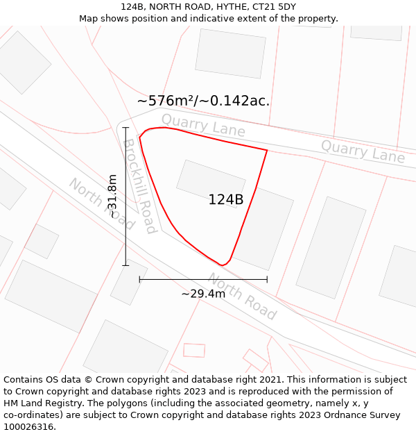 124B, NORTH ROAD, HYTHE, CT21 5DY: Plot and title map