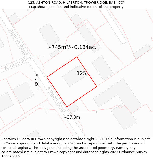 125, ASHTON ROAD, HILPERTON, TROWBRIDGE, BA14 7QY: Plot and title map