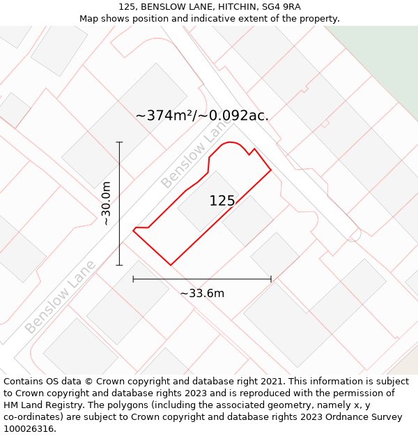 125, BENSLOW LANE, HITCHIN, SG4 9RA: Plot and title map