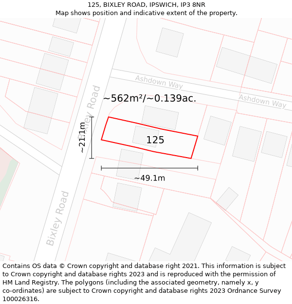 125, BIXLEY ROAD, IPSWICH, IP3 8NR: Plot and title map