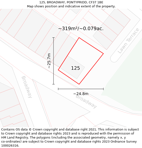 125, BROADWAY, PONTYPRIDD, CF37 1BE: Plot and title map