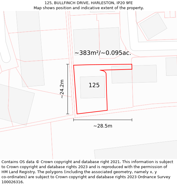 125, BULLFINCH DRIVE, HARLESTON, IP20 9FE: Plot and title map