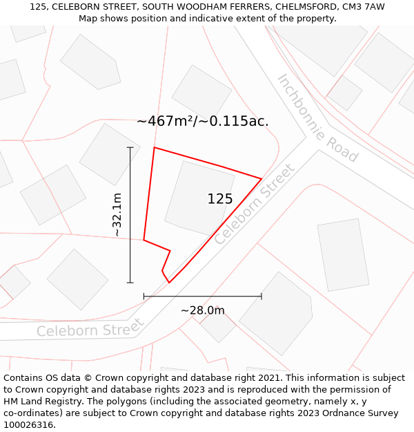 125, CELEBORN STREET, SOUTH WOODHAM FERRERS, CHELMSFORD, CM3 7AW: Plot and title map