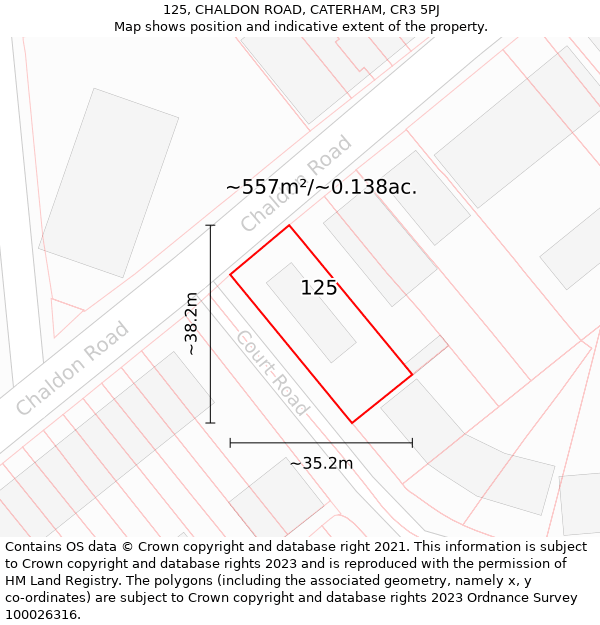 125, CHALDON ROAD, CATERHAM, CR3 5PJ: Plot and title map