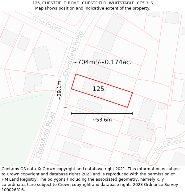 125, CHESTFIELD ROAD, CHESTFIELD, WHITSTABLE, CT5 3LS: Plot and title map