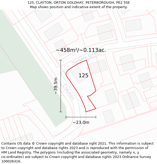 125, CLAYTON, ORTON GOLDHAY, PETERBOROUGH, PE2 5SE: Plot and title map