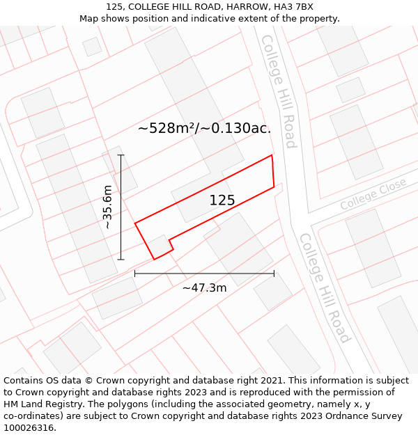 125, COLLEGE HILL ROAD, HARROW, HA3 7BX: Plot and title map