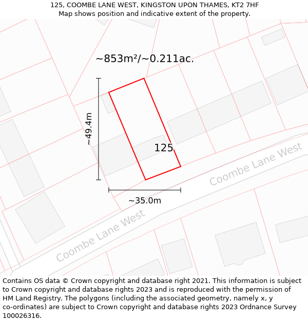 125, COOMBE LANE WEST, KINGSTON UPON THAMES, KT2 7HF: Plot and title map