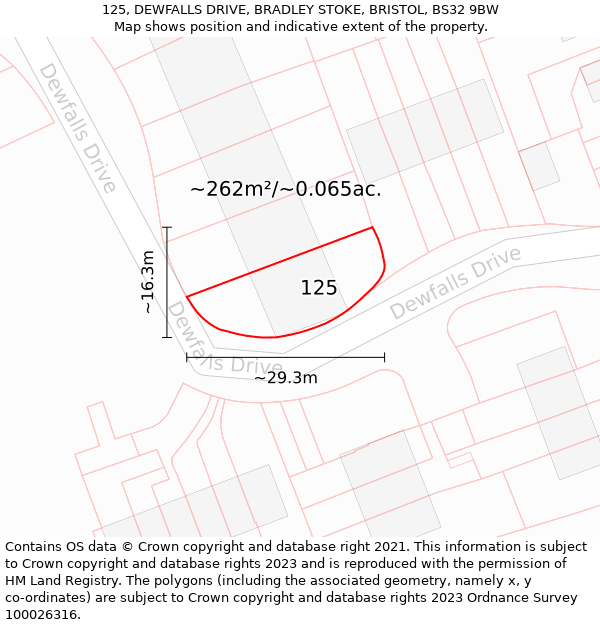 125, DEWFALLS DRIVE, BRADLEY STOKE, BRISTOL, BS32 9BW: Plot and title map