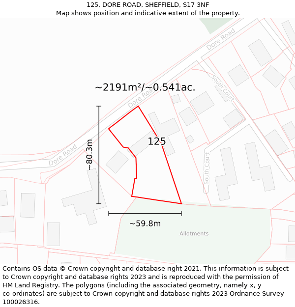 125, DORE ROAD, SHEFFIELD, S17 3NF: Plot and title map