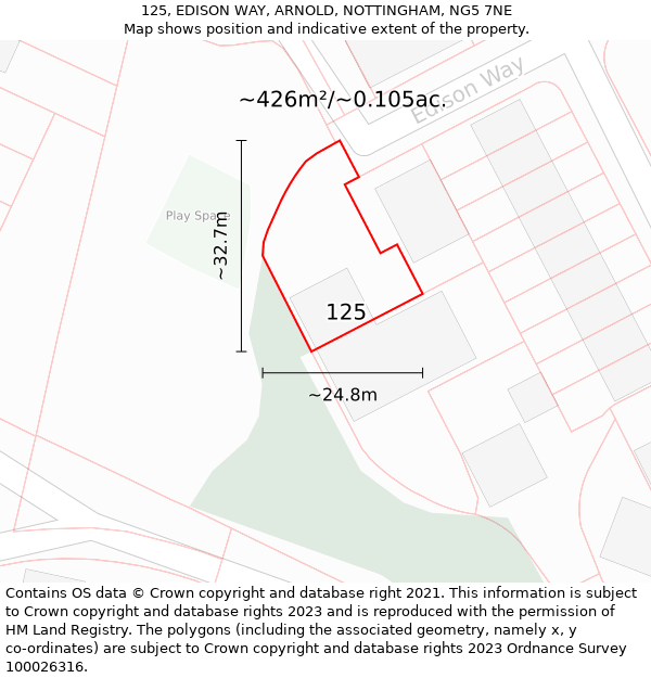 125, EDISON WAY, ARNOLD, NOTTINGHAM, NG5 7NE: Plot and title map