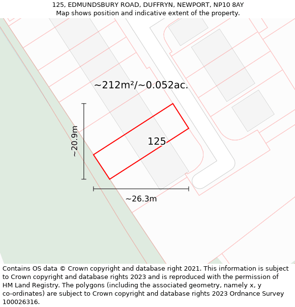 125, EDMUNDSBURY ROAD, DUFFRYN, NEWPORT, NP10 8AY: Plot and title map