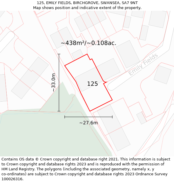 125, EMILY FIELDS, BIRCHGROVE, SWANSEA, SA7 9NT: Plot and title map