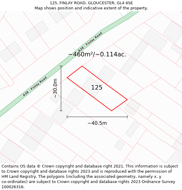 125, FINLAY ROAD, GLOUCESTER, GL4 6SE: Plot and title map