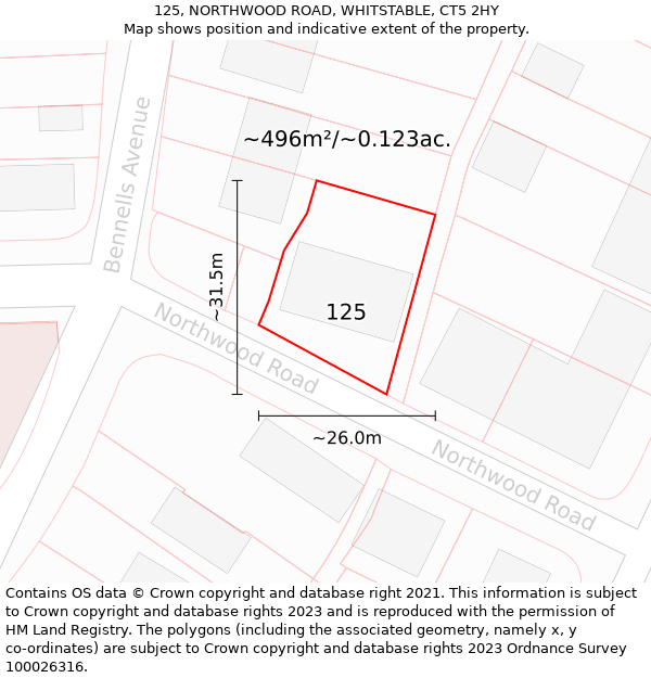 125, NORTHWOOD ROAD, WHITSTABLE, CT5 2HY: Plot and title map
