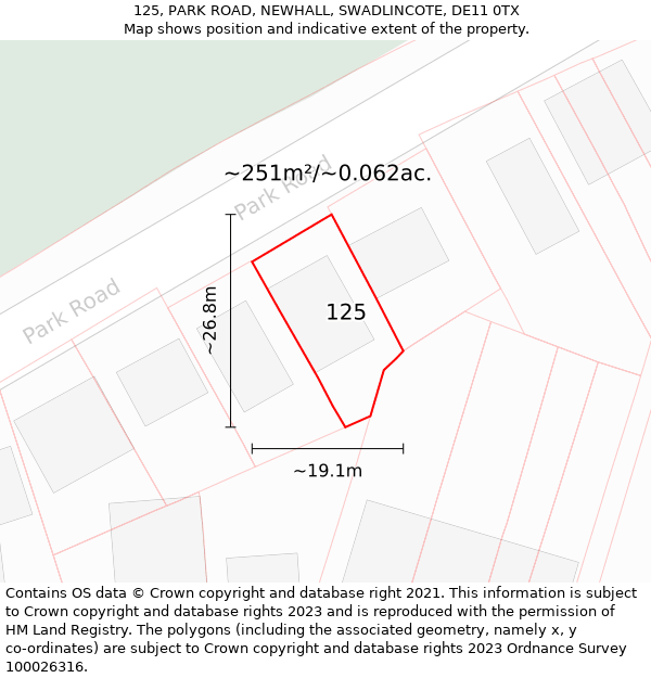 125, PARK ROAD, NEWHALL, SWADLINCOTE, DE11 0TX: Plot and title map