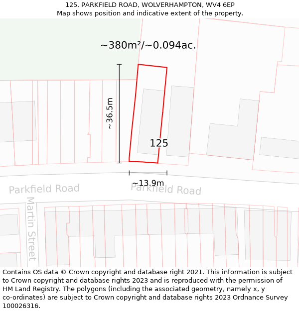 125, PARKFIELD ROAD, WOLVERHAMPTON, WV4 6EP: Plot and title map
