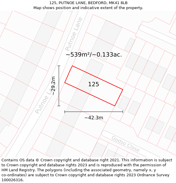 125, PUTNOE LANE, BEDFORD, MK41 8LB: Plot and title map