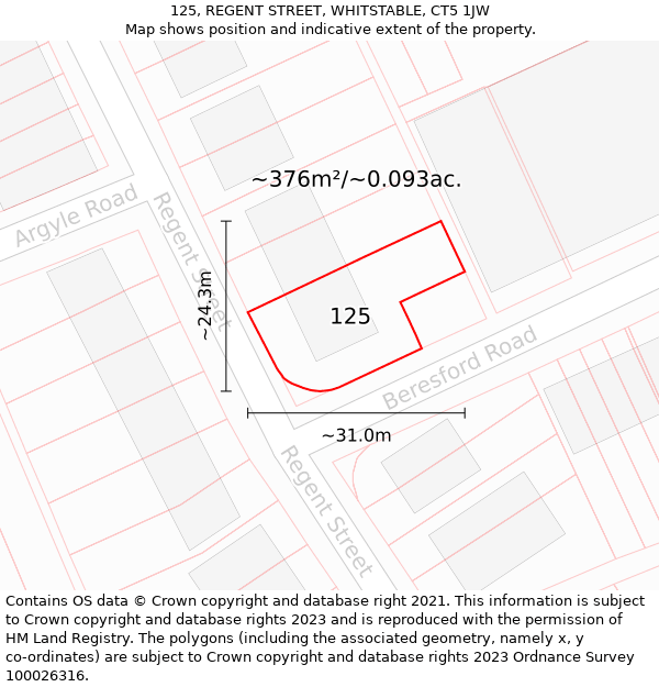 125, REGENT STREET, WHITSTABLE, CT5 1JW: Plot and title map