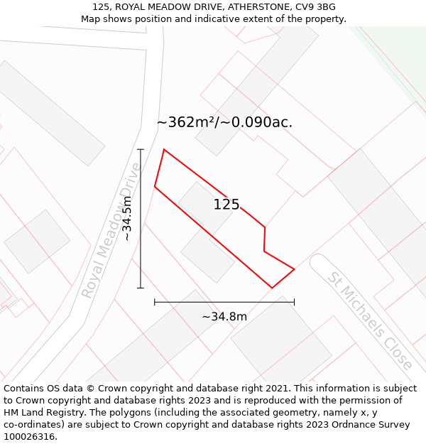 125, ROYAL MEADOW DRIVE, ATHERSTONE, CV9 3BG: Plot and title map