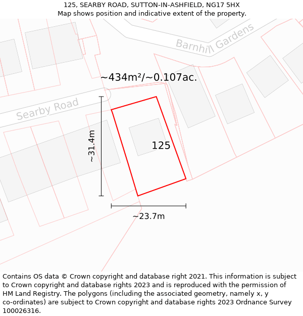 125, SEARBY ROAD, SUTTON-IN-ASHFIELD, NG17 5HX: Plot and title map