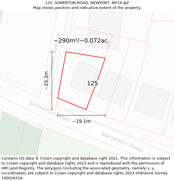 125, SOMERTON ROAD, NEWPORT, NP19 4JZ: Plot and title map
