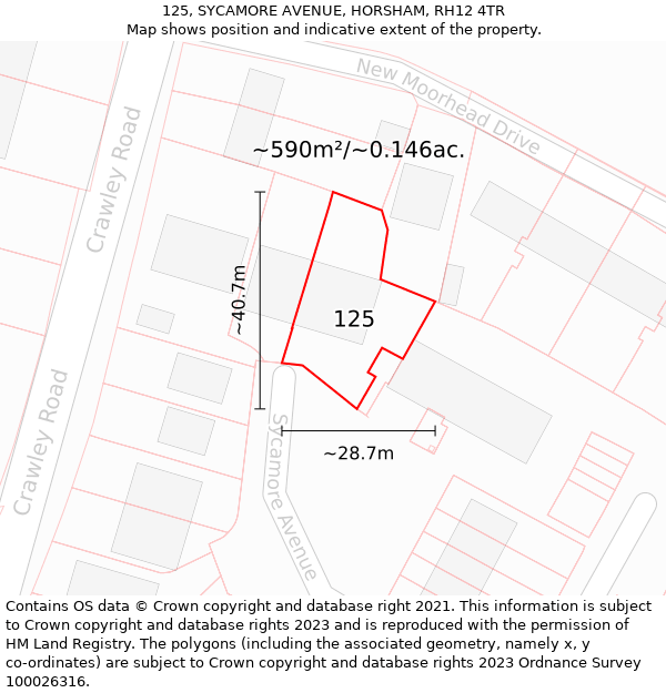 125, SYCAMORE AVENUE, HORSHAM, RH12 4TR: Plot and title map