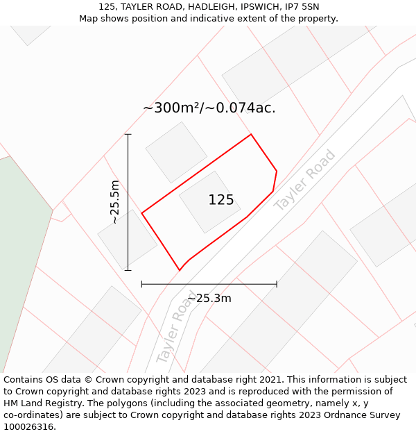 125, TAYLER ROAD, HADLEIGH, IPSWICH, IP7 5SN: Plot and title map