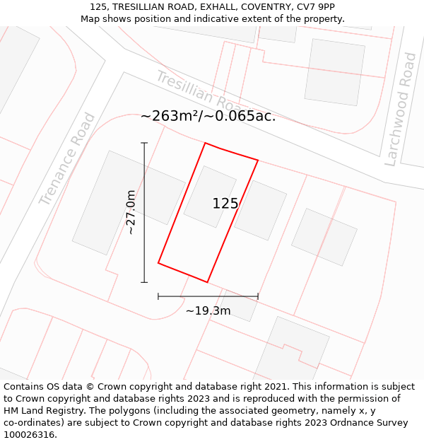 125, TRESILLIAN ROAD, EXHALL, COVENTRY, CV7 9PP: Plot and title map