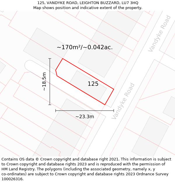 125, VANDYKE ROAD, LEIGHTON BUZZARD, LU7 3HQ: Plot and title map