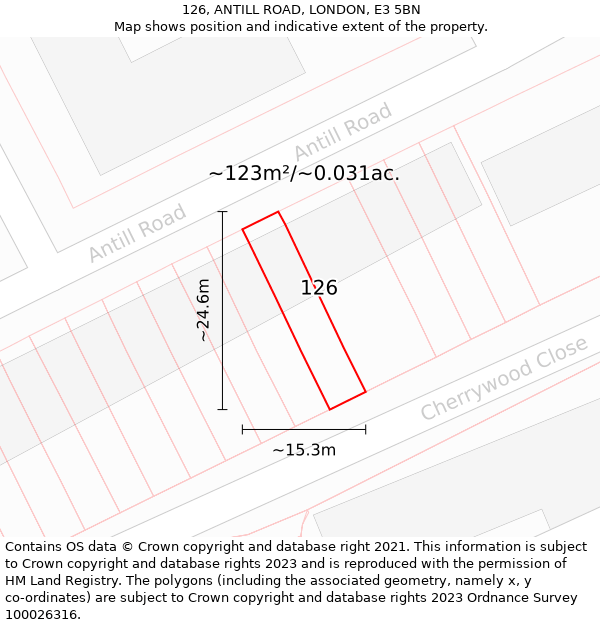 126, ANTILL ROAD, LONDON, E3 5BN: Plot and title map