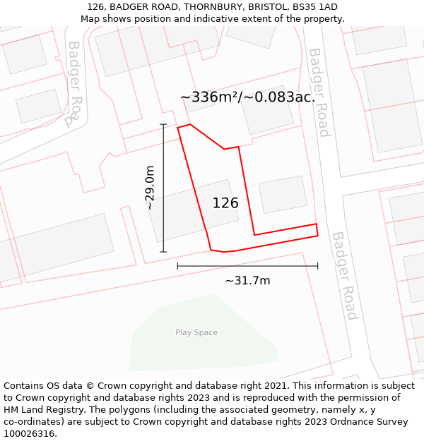 126, BADGER ROAD, THORNBURY, BRISTOL, BS35 1AD: Plot and title map